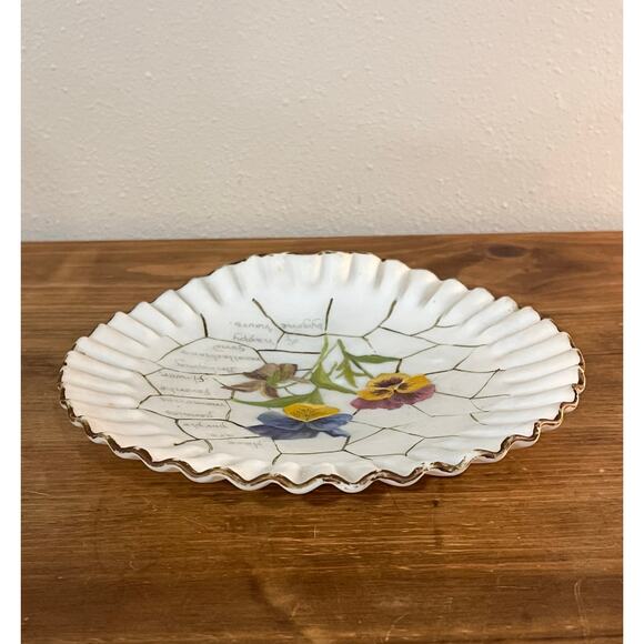 Antique Hand Painted Pansy Plate “Here Are Purple Pansies” Verse Victorian Motto - Picture 6 of 7